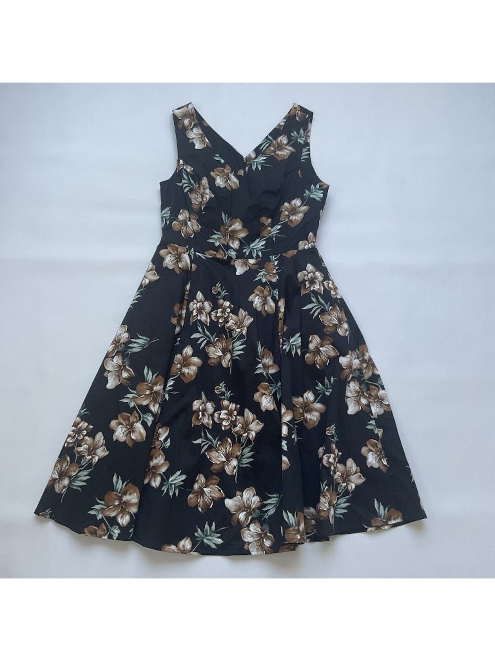 Eva Rose Women’s V-neck Flower Printed Dress Sleeveless In Black Size L
